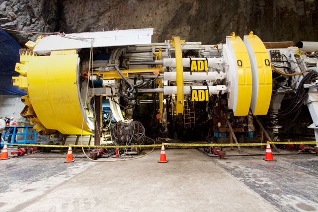 Adi, the boring machine, has been in use in projects around the city for more than thirty years, including the digging of the Brooklyn Water Tunnel. She's named after the granddaughter of the current president of the MTA's construction authority. (Jake Dobkin)