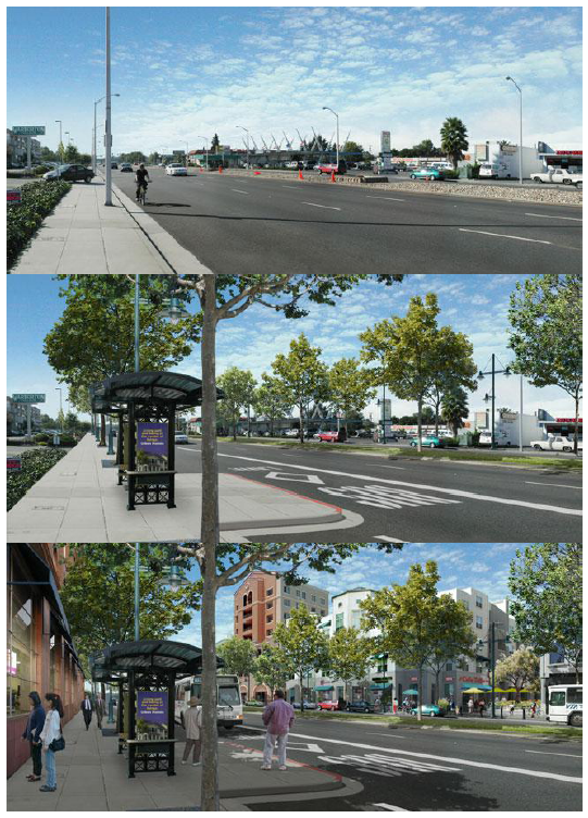 Street Transformation Simulation of how a commercial street might be developed into an urban center (simulation by Urban Advantage – www.urbanadvantage.com)