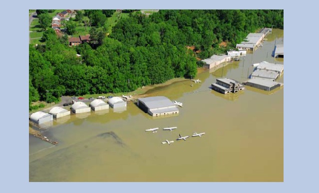 Planes and hangars at Cornelia Fort Airpark, East Nashville, under water on May 3, 2010.