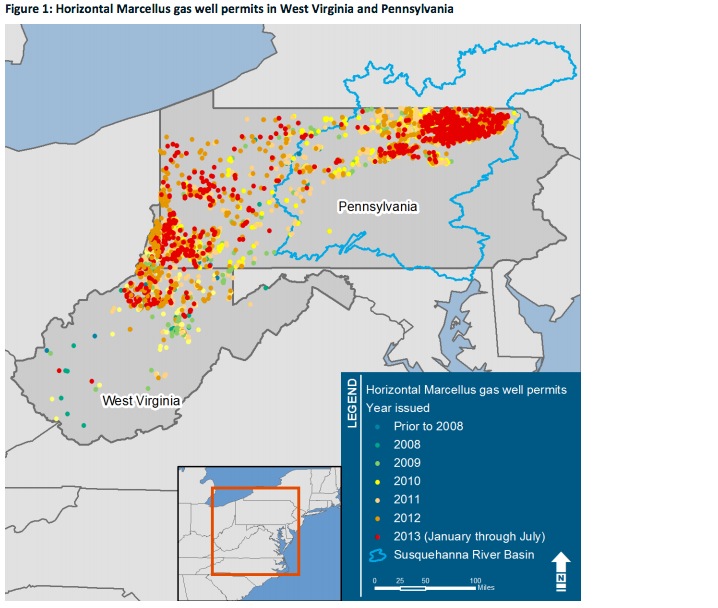 Figure 1: Horizontal Marcellus gas well permits in West Virginia and Pennsylvania