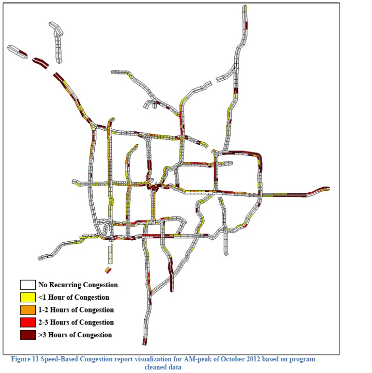 Figure 11 Speed-Based Congestion report visualization for AM-peak of October 2012 based on program cleaned data