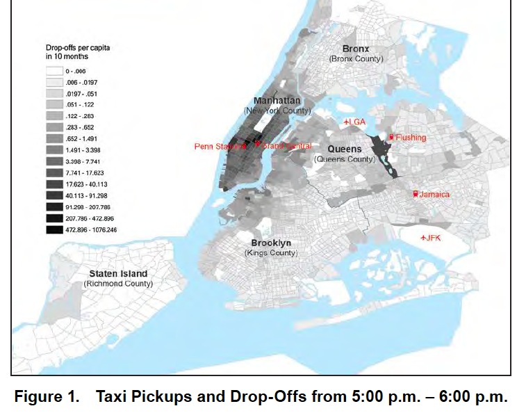 Figure 1. Taxi Pickups and Drop-Offs from 5:00 p.m. – 6:00 p.m.