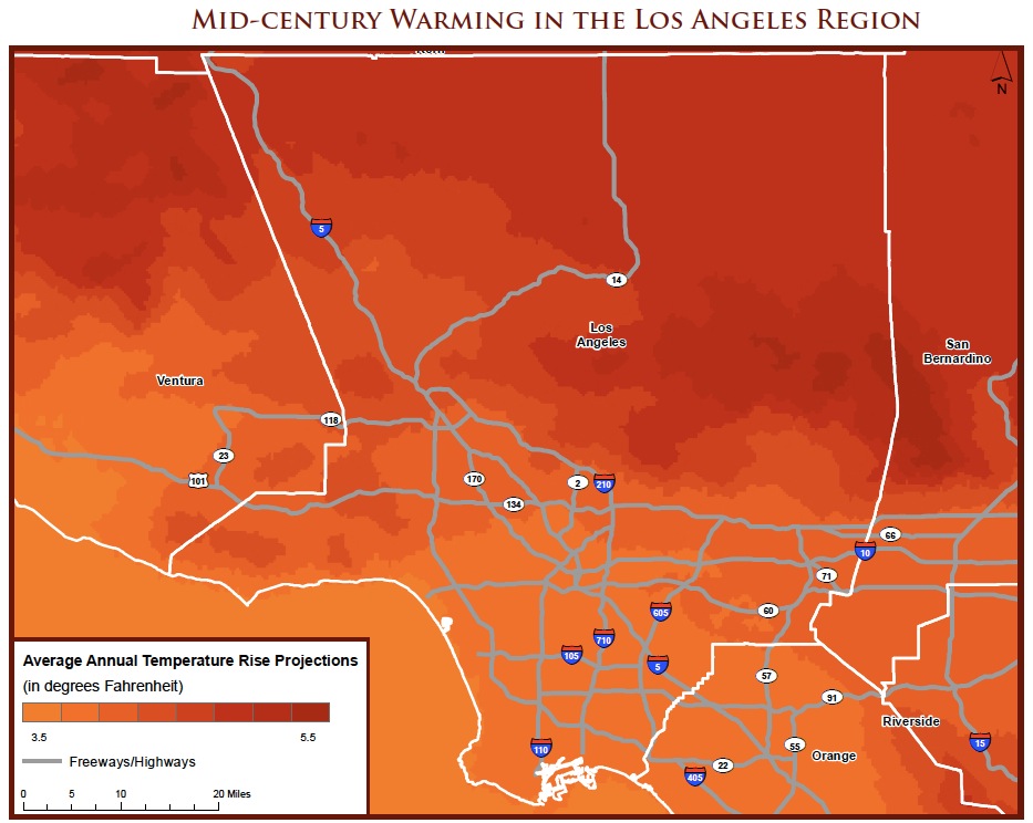 Mid-century Warming in the Los Angeles Region