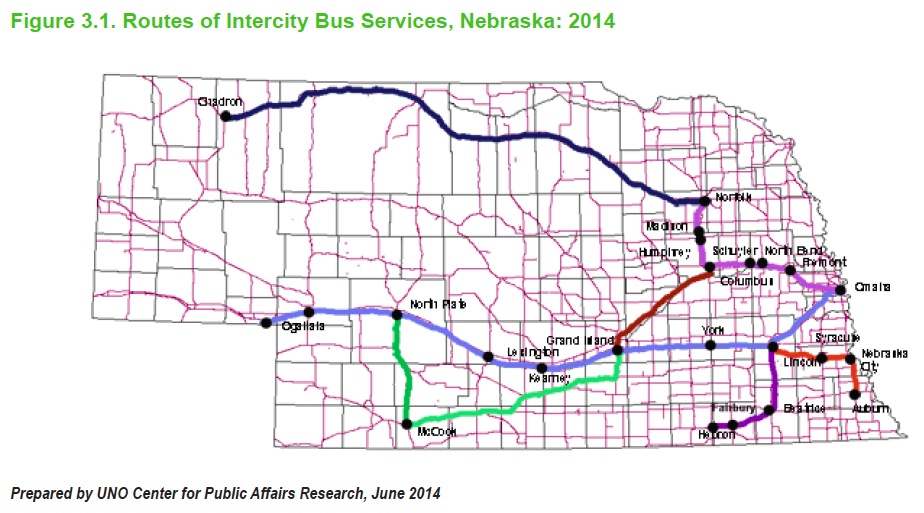 Figure 3.1. Routes of Intercity Bus Services, Nebraska: 2014