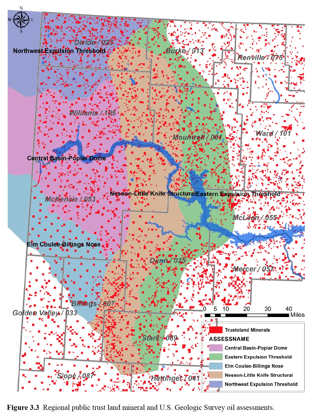 Figure 3.3 Regional public trust land mineral and U.S. Geologic Survey oil assessments.