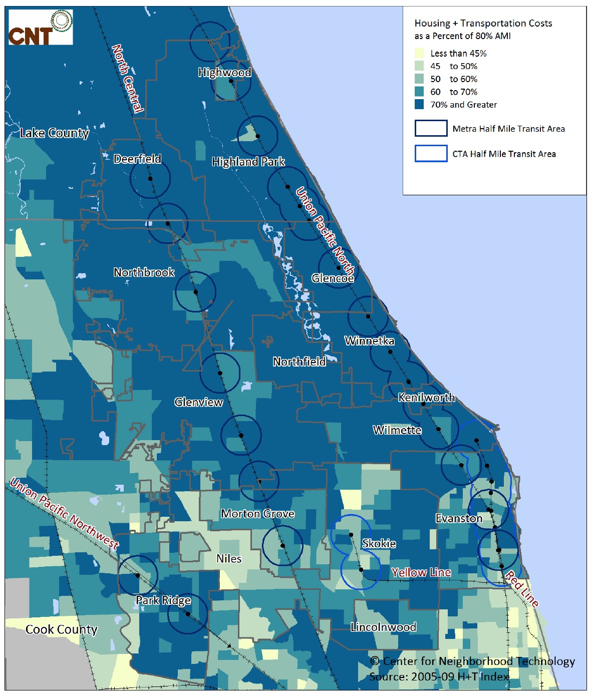 Housing + Transportation Costs as a Percentage of 80% AMI