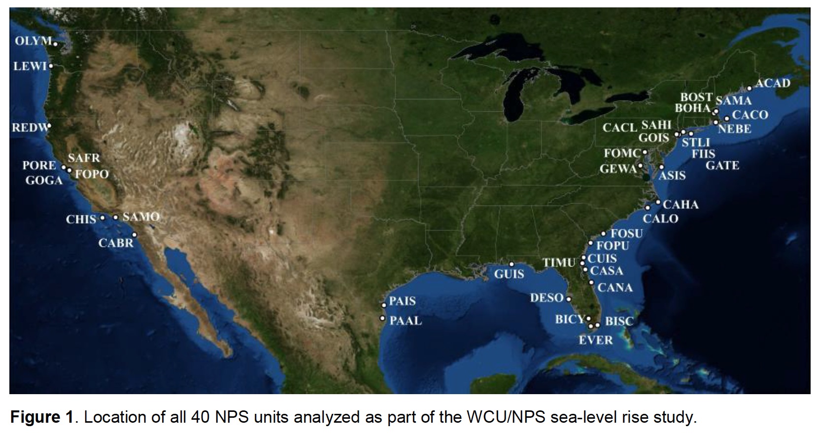 2 Figure 1. Location of all 40 NPS units analyzed as part of the WCU/NPS sea-level rise study.