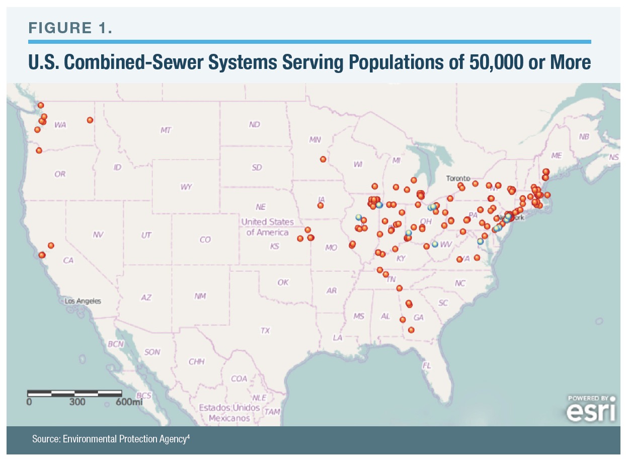 Figure 1: U.S. Combined-Sewer Systems Serving Populations of 50,000 or More