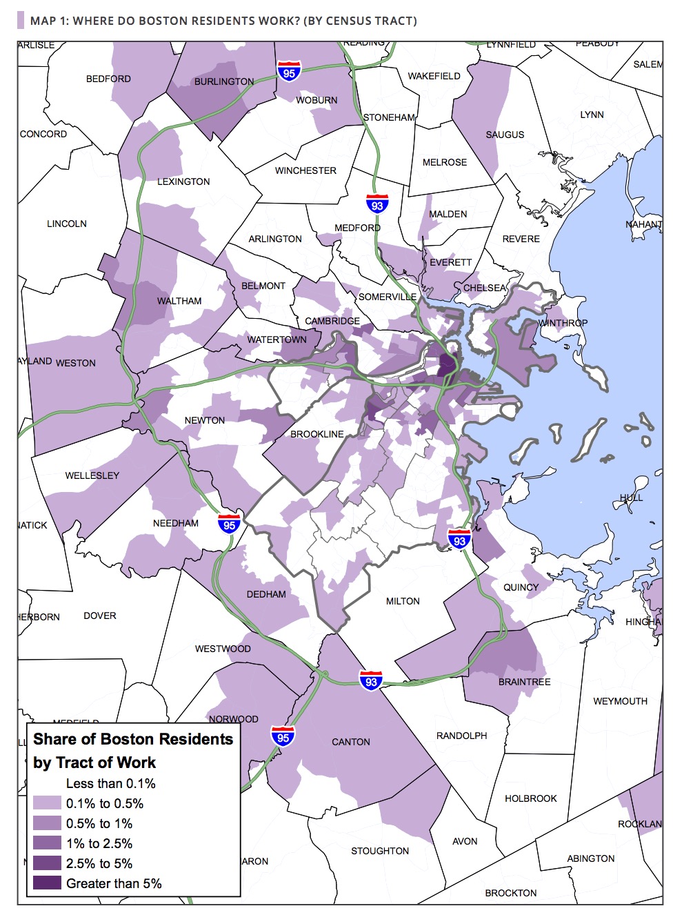 MAP 1: WHERE DO BOSTON RESIDENTS WORK? (BY CENSUS TRACT)