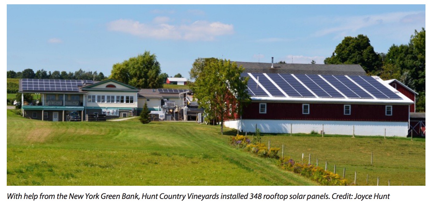With help from the New York Green Bank, Hunt Country Vineyards installed 348 rooftop solar panels. Credit: Joyce Hunt