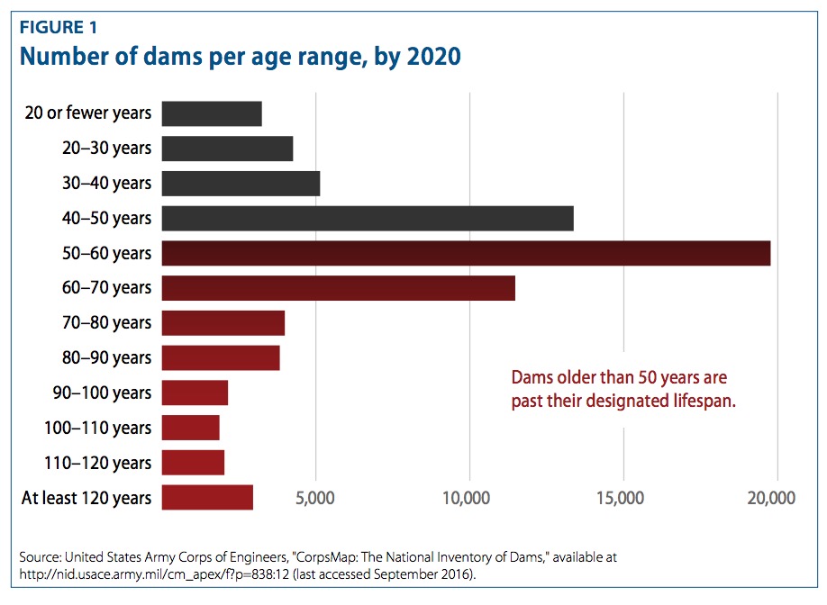 FIGURE 1 Number of dams per age range, by 2020