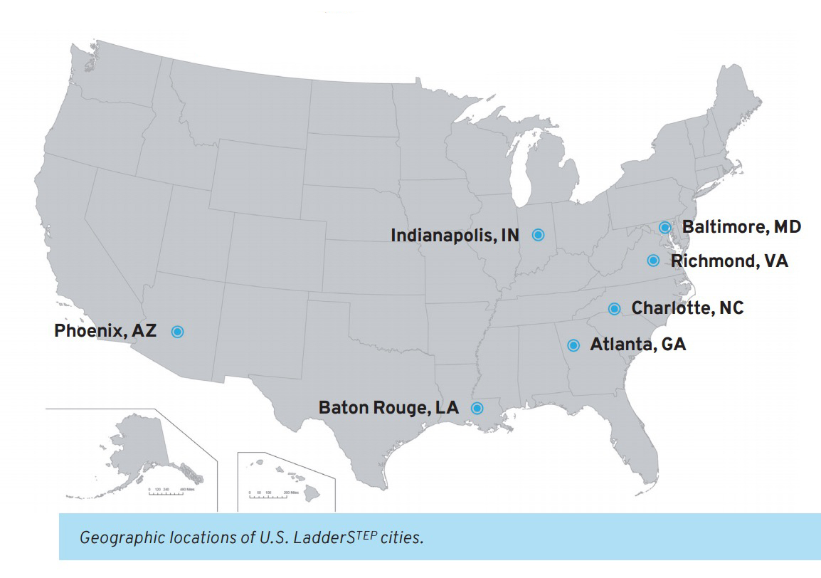 Geographic locations of U.S. LadderSTEP cities.