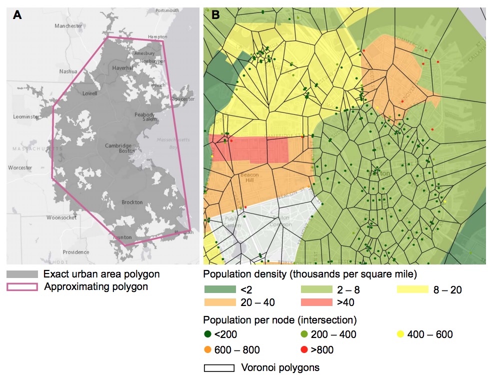 Fig. 1. Definition of urban areas and assignment of nodes’ population.