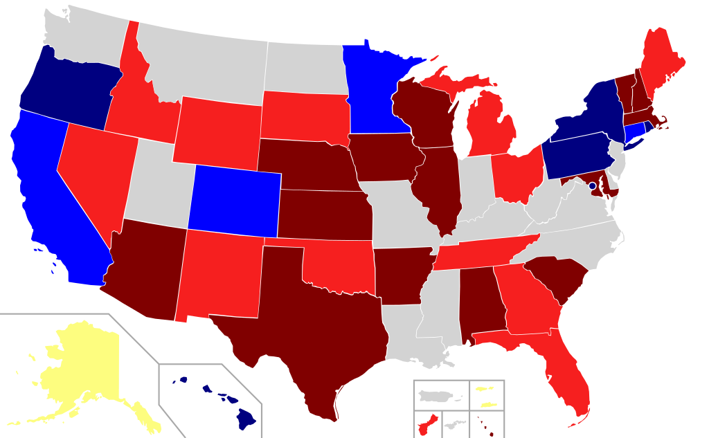Gubernatorial election map - November 2016 - November 2018